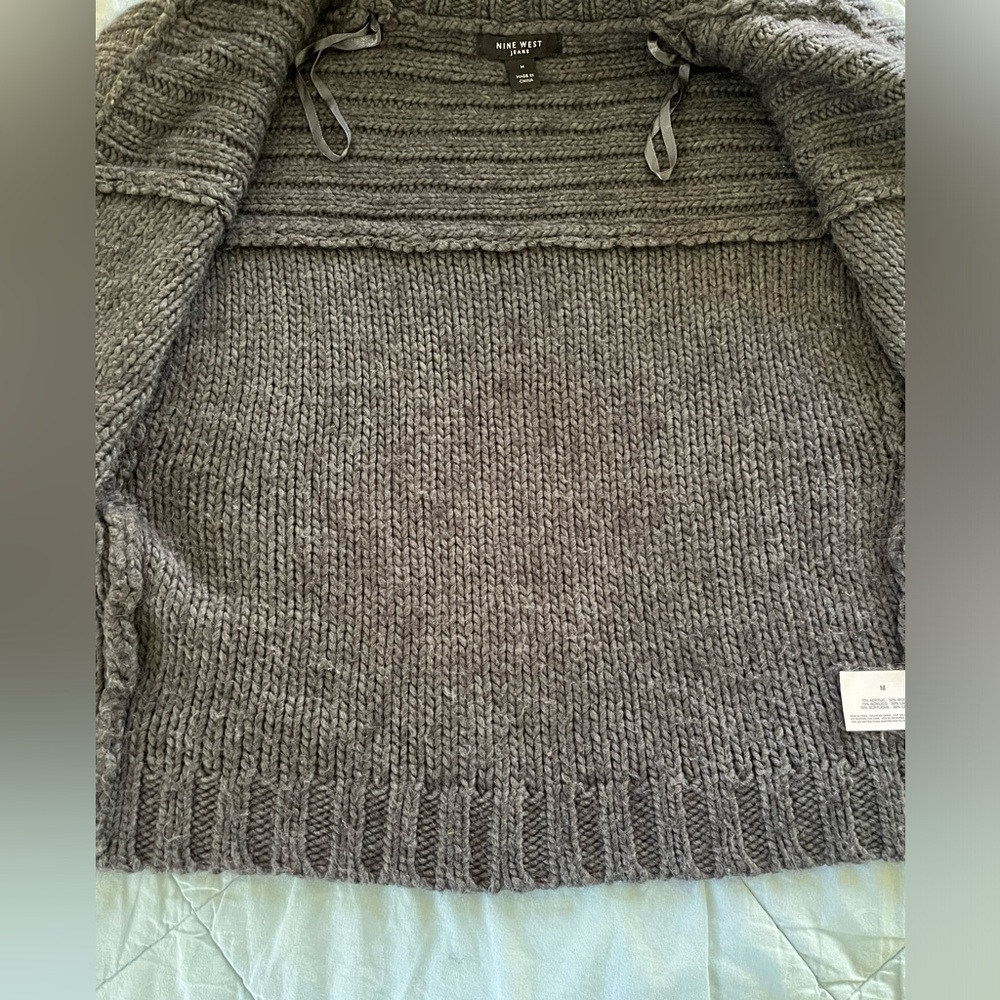 Vintage Y2K Nine West Open Front Chunky Knit Charcoal Gray Cardigan Size Medium - Picture 7 of 9